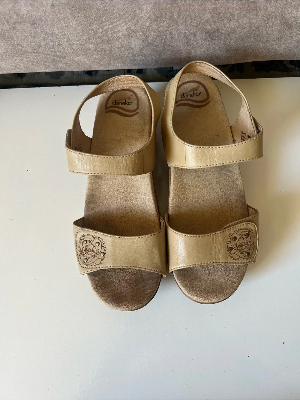 Dansko Tan Leather Two-Strap Comfort Sandals